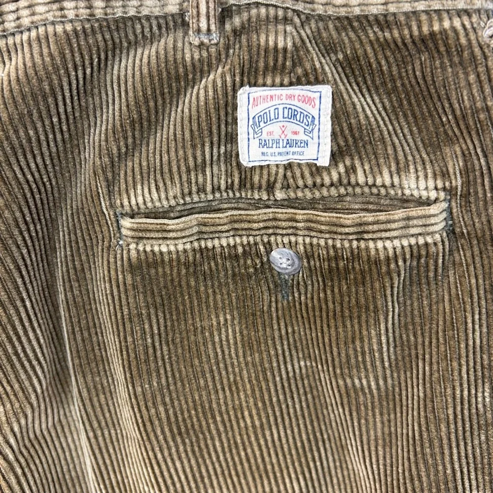 VTG Polo Ralph Lauren Corduroy Pants Mens 33x31 Brown Pleated Made in USA